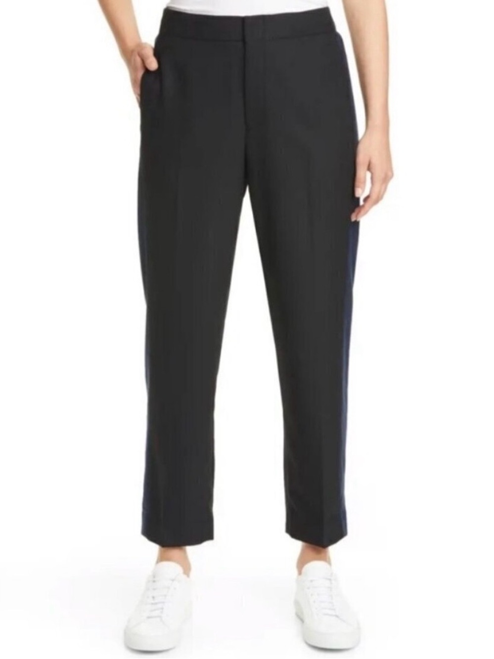 Club‎ Monaco Ryanne Pants Size 4 Black Wool Tuxedo Stripe Trouser Dark Academia
